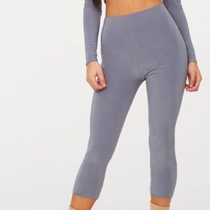 PrettyLittleThing Grey Slinky Cropped Leggings